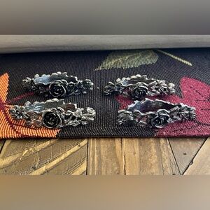 Vintage Pewter Rose Napkin Rings Set of 4 Metke 1987 Grand millennial